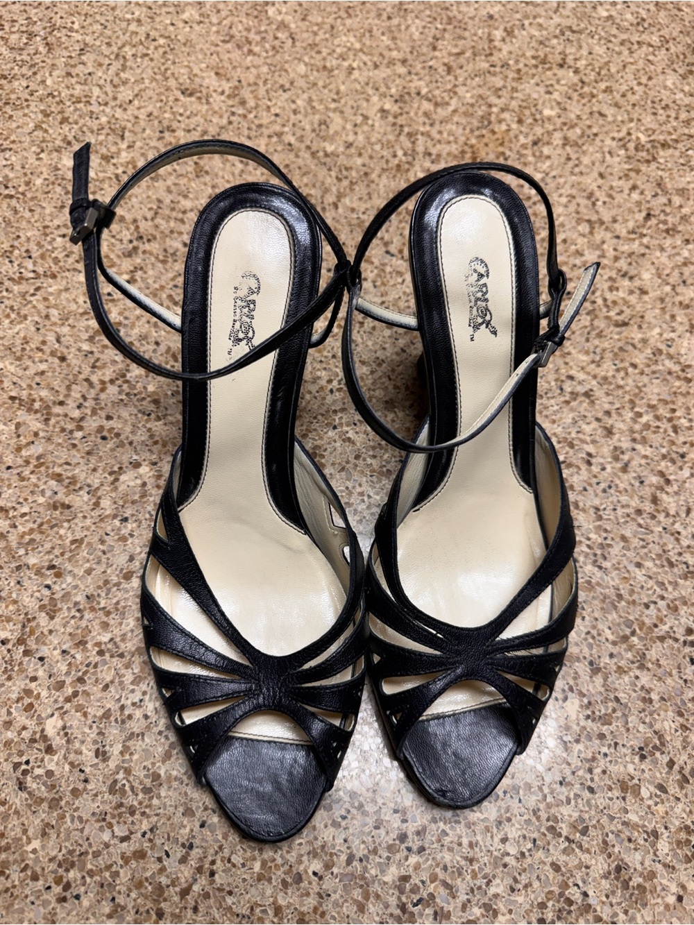 Carlos COMPOSE Black Strappy Ankle‑Tie Women's Leather Sandals